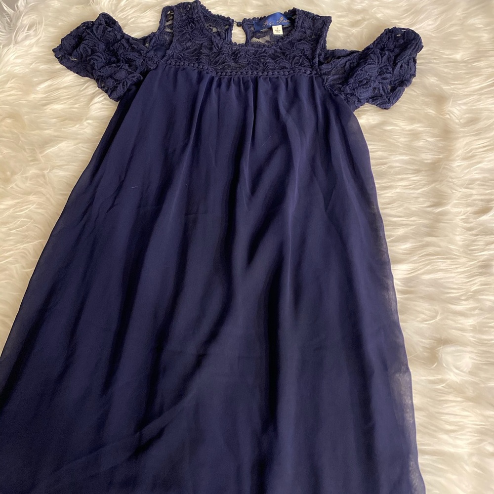 Navy blue exposed shoulder dress